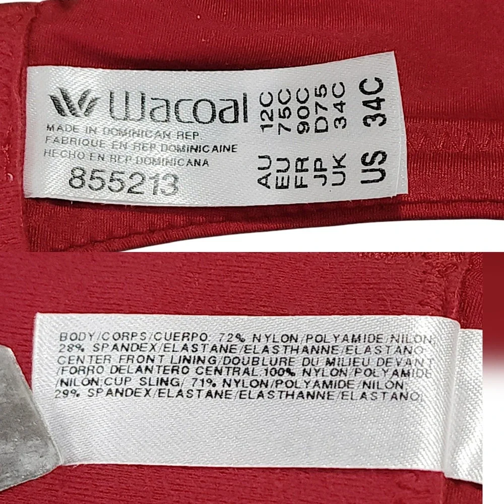 Wacoal Bra 34C Womens Red Underwire Lace Trim Full Coverage 855213 Lingerie